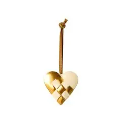 Maileg Ornament i metal - Flettet hjerte, Guld - 