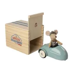Maileg Vintage bil med mus og garage - blå - Dekoration