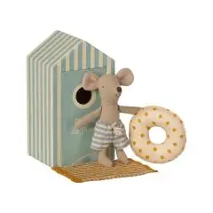 Maileg Lillebror strandmus i strandkabine - 