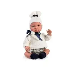 Así Leo dukke 46 cm - Med mønstrede shorts og hvid trøje - 