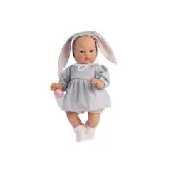 Así Koke babydukke 36 cm - Grå Kjole og hætte m. kaninører, lyserød - Kalendergaver & Adventsgaver