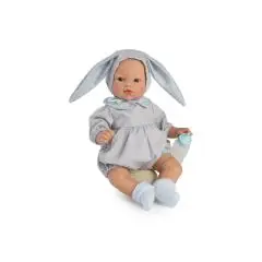 Así Koke babydukke 36 cm - Grå dragt og hætte m. kaninører, lyseblå - Pigelegetøj