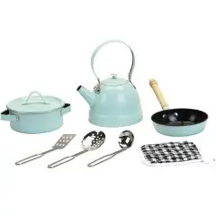 Vilac Retro Grydesæt i metal - Lyseblå - Klistermærker