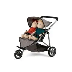 MaMaMeMo Tvillinge klapvogn til dukker - grå - 0-6 mdr.
