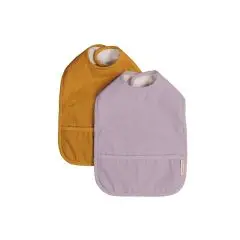 Filibabba 2-pak hagesmæk m. velcro - Golden mustard/Light lavender - Spisetid