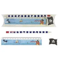 Kaptajn Sharky - Skolesæt med blyant, viskelæder og lineal - Pirat legetøj